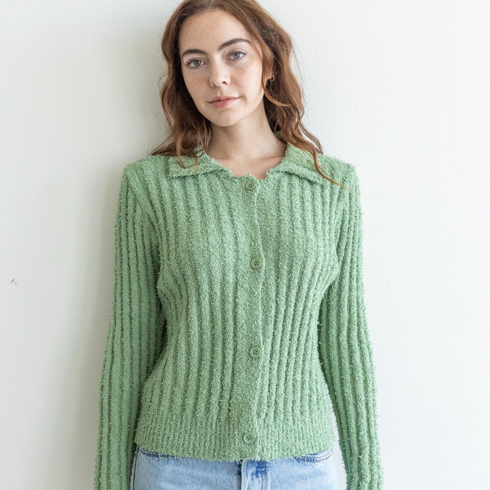 Things Between Sage Green Textured Knit Cardigan